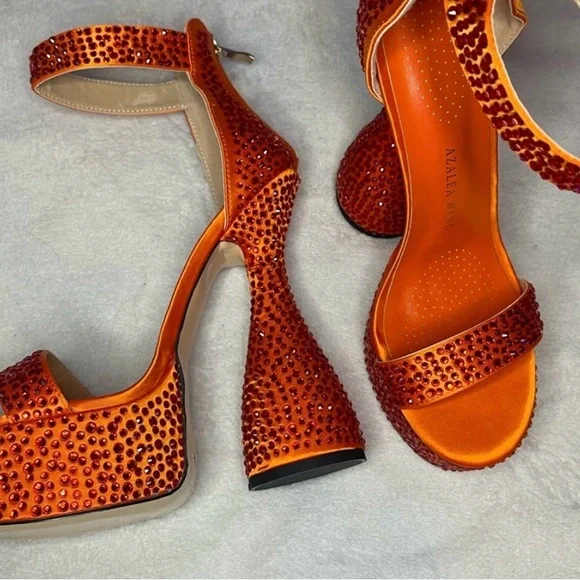 Glamorous Orange Rhinestone Platform Heels - Picture 9 of 10